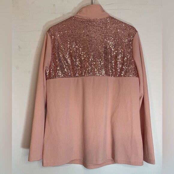 5 for $25🔥XL Sequined Pink Half Zip Pull Over Sweater - Picture 2 of 5